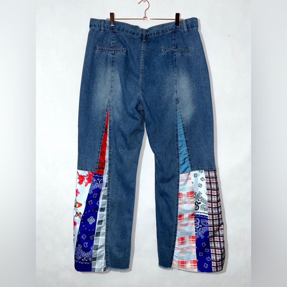 NWT URSIME Boho Patchwork Denim High Rise Retro Flare Jeans size 4XL - Picture 7 of 16